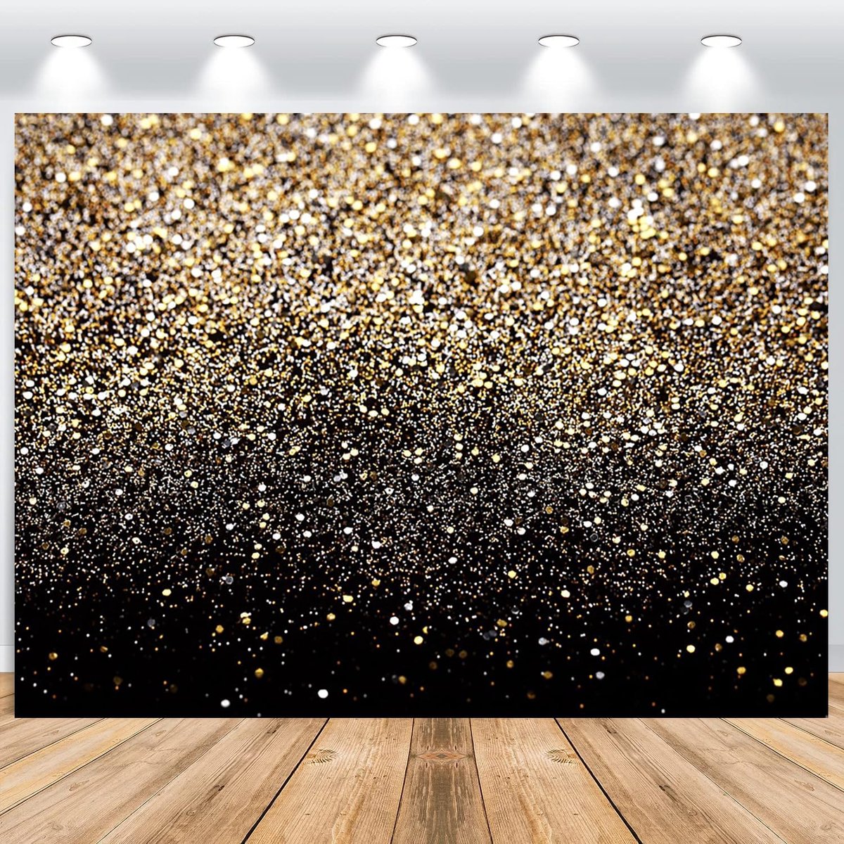 achtergrond 3 x 2,5 m, glitter gouden deeltjes zwart droom foto