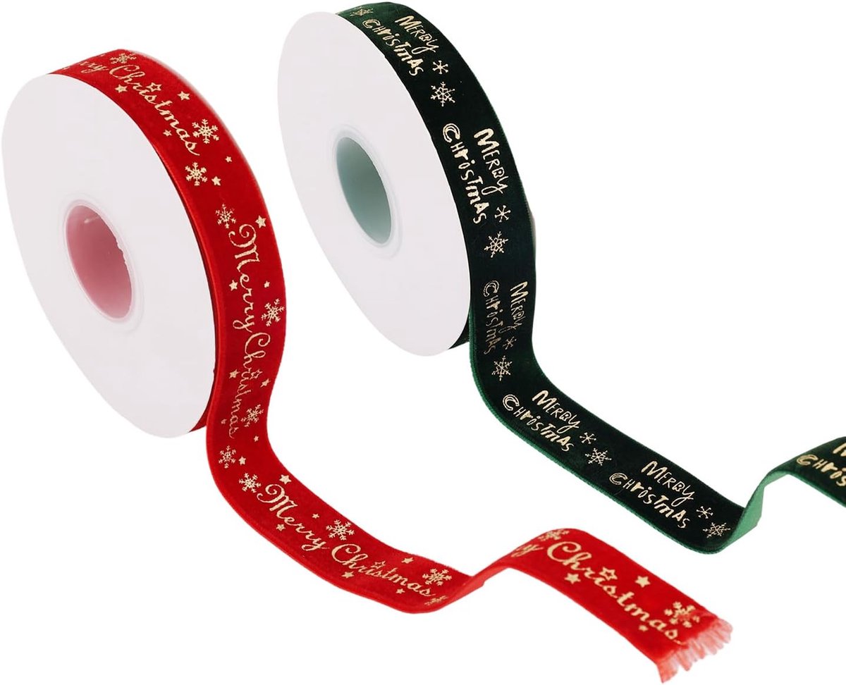 2 Rollen Kerstlinten voor Knutselwerkjes, 2 Stijlen Roodgroen Vintage