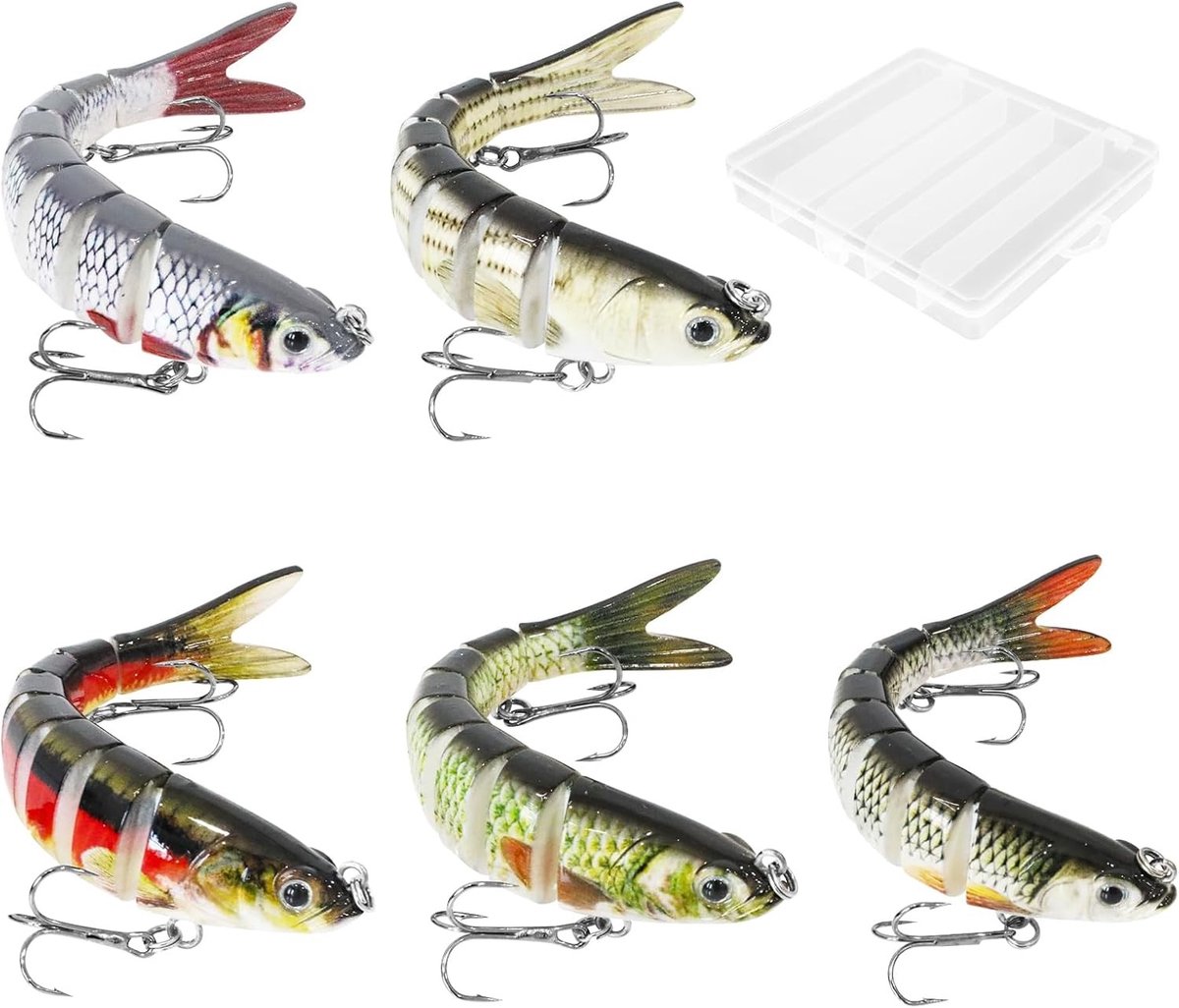 Levensechte snoekbaars wobbler set van 5 stuks, ideaal kunstaas voor snoek, baars en forel in zoet en zout water