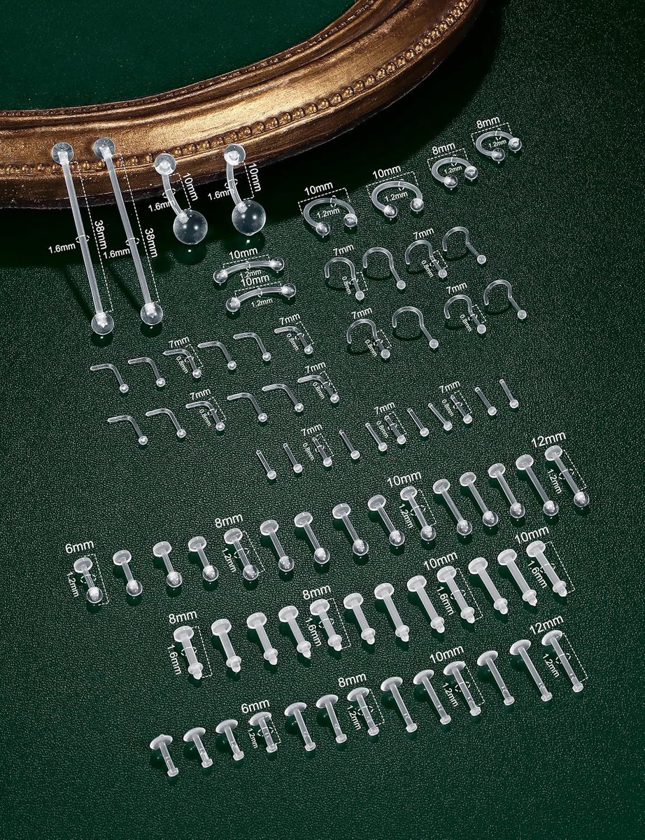 Retainers acryl transparant voor neus, septum, lip, tong, , navel, oor, kraakbeen, piercing, sieraden, kunststof, voor chirurgische ingrepen