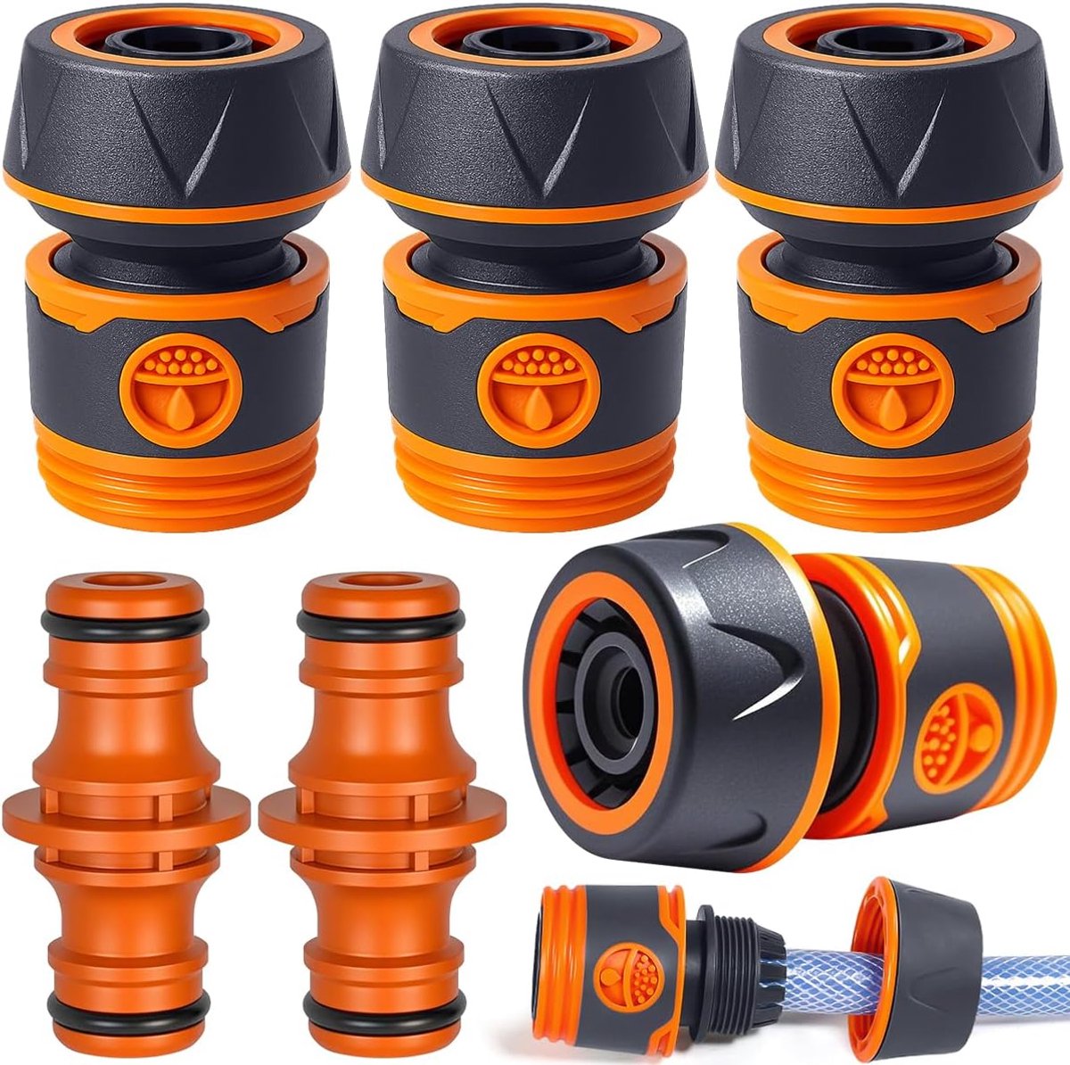 4 stuks tuinslangverbinders 19 mm, slangaansluiting 3/4 inch, snelslangaansluitingen, met 2 koppelingen, voor slangverlenging en slangaansluiting