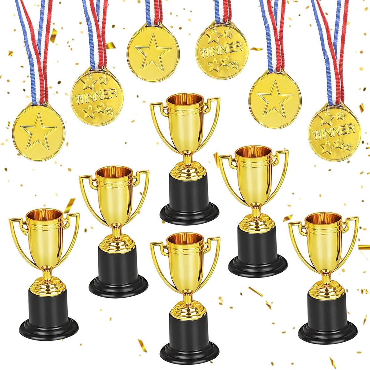 Trofeeën, gouden mini-trofeeën voor kinderen, van kunststof, trofeeën