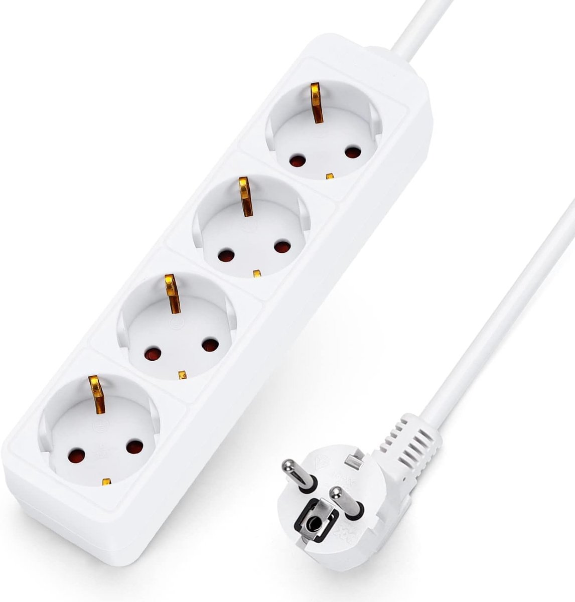 Stekkerdoos 4-Voudig met Overspanningsbeveiliging Kinderbeveiliging, 3m Kabel Wit (4-voudig, 3m)