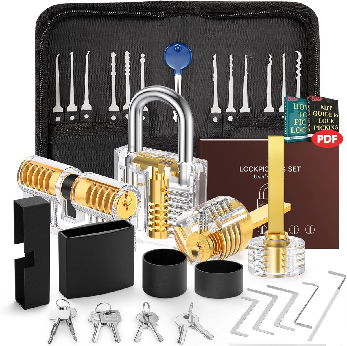 Lockpicking-set, 32 stuks Dietrich-set met 4 transparante