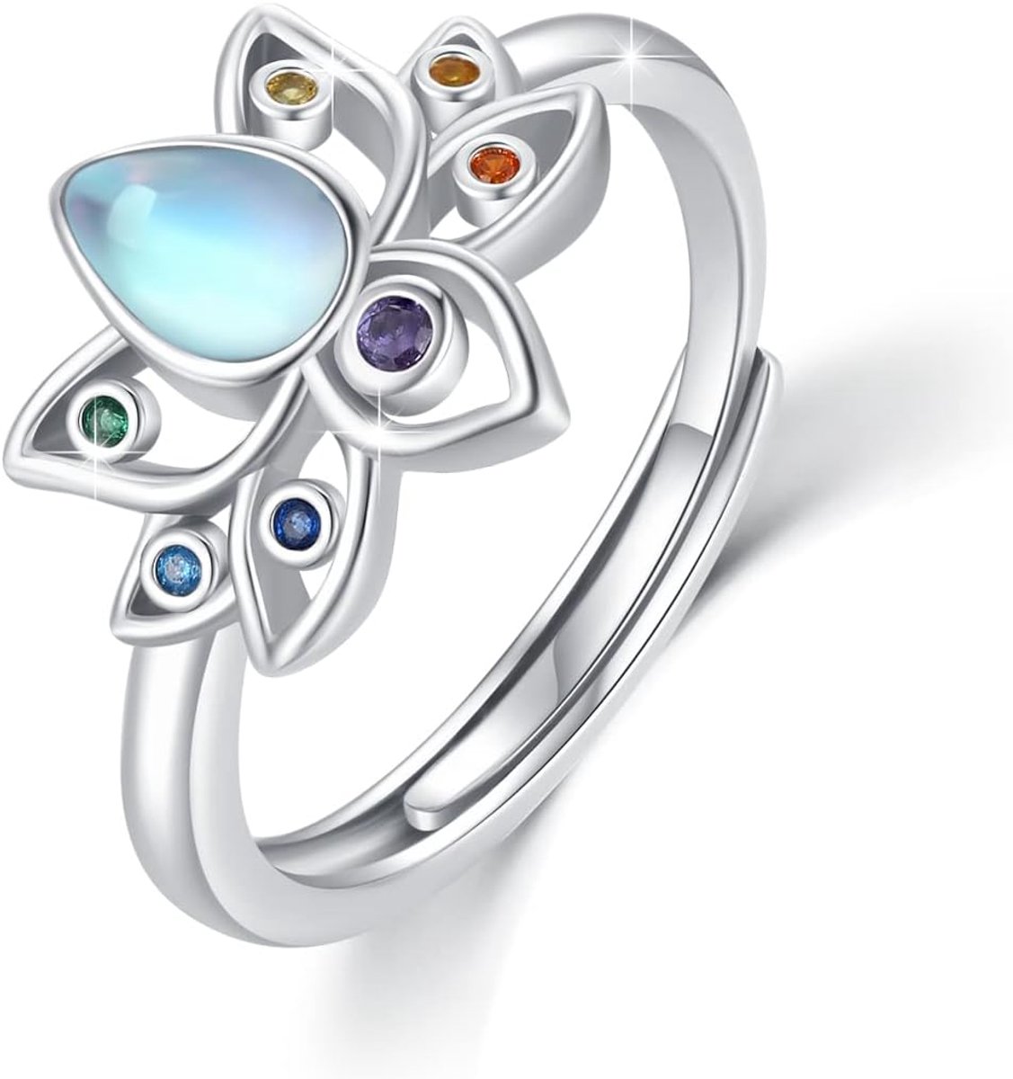 Ring 925 sterling zilver verstelbare maansteen ring lotusbloem chakra