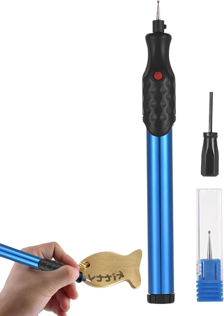 Elektrische Graveerstift - Graveerpen Metaal Hout - Voorwerpen Personaliseren - Licht Aluminium Frame - 21000 RPM - Blauw