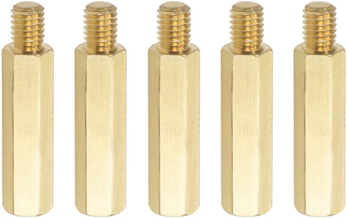 5 stuks M6 afstandschroeven, messing zeskantige PCB-afstandhouders, houd hoogte consistent, geweldig voor moederbord (goudkleurig, 30 mm+8 mm)