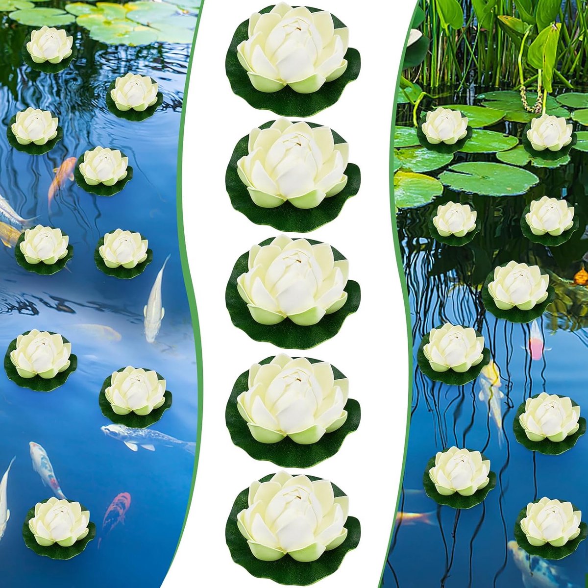 5 stuks zwevende lotusbloemen, 10 cm, kunstwaterlelie, witte waterlelie, kunstbloemen, lotusbloem, kunstlotusbloem, kunstlotuskunst, kunstlotuskunstdecoratie voor tuinvijver, decoratie
