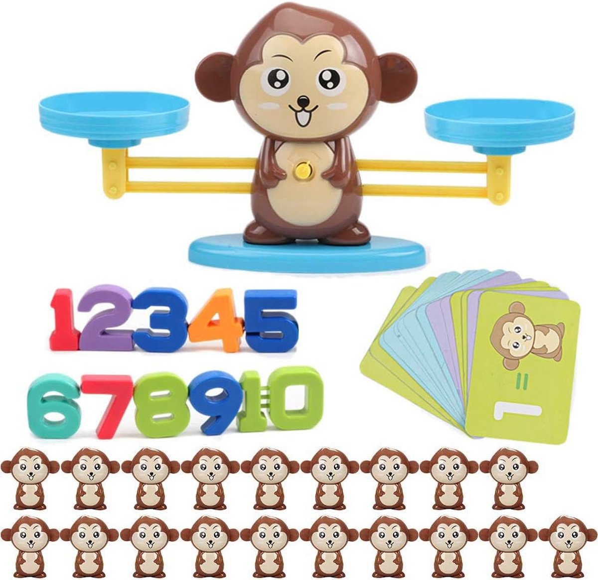 Montessori wiskundeweegschaal, speelgoed, cartoondier balans, wiskundespeelgoed, educatief speelgoed met weegschaal en accessoires, speelgoed voor kinderen, rekenen, tellen leren