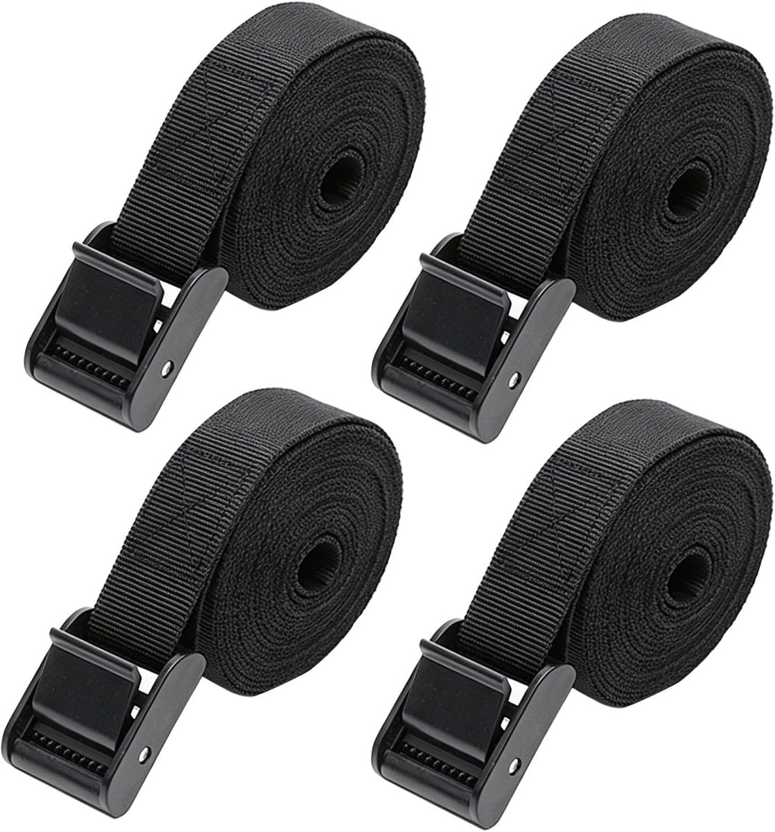 4 stuks sjorbanden, zwart, 25 mm x 2 m, sjorriem en sjorriem