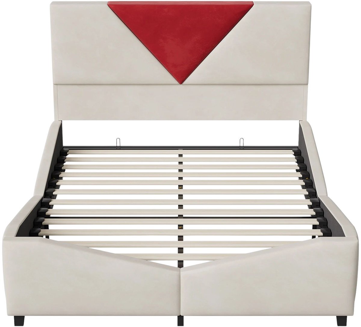 Happiq Gestoffeerd Tweepersoonsbed 140x200 cm Off White - met LED Verlichting, Opbergruimte, Oplaadstation