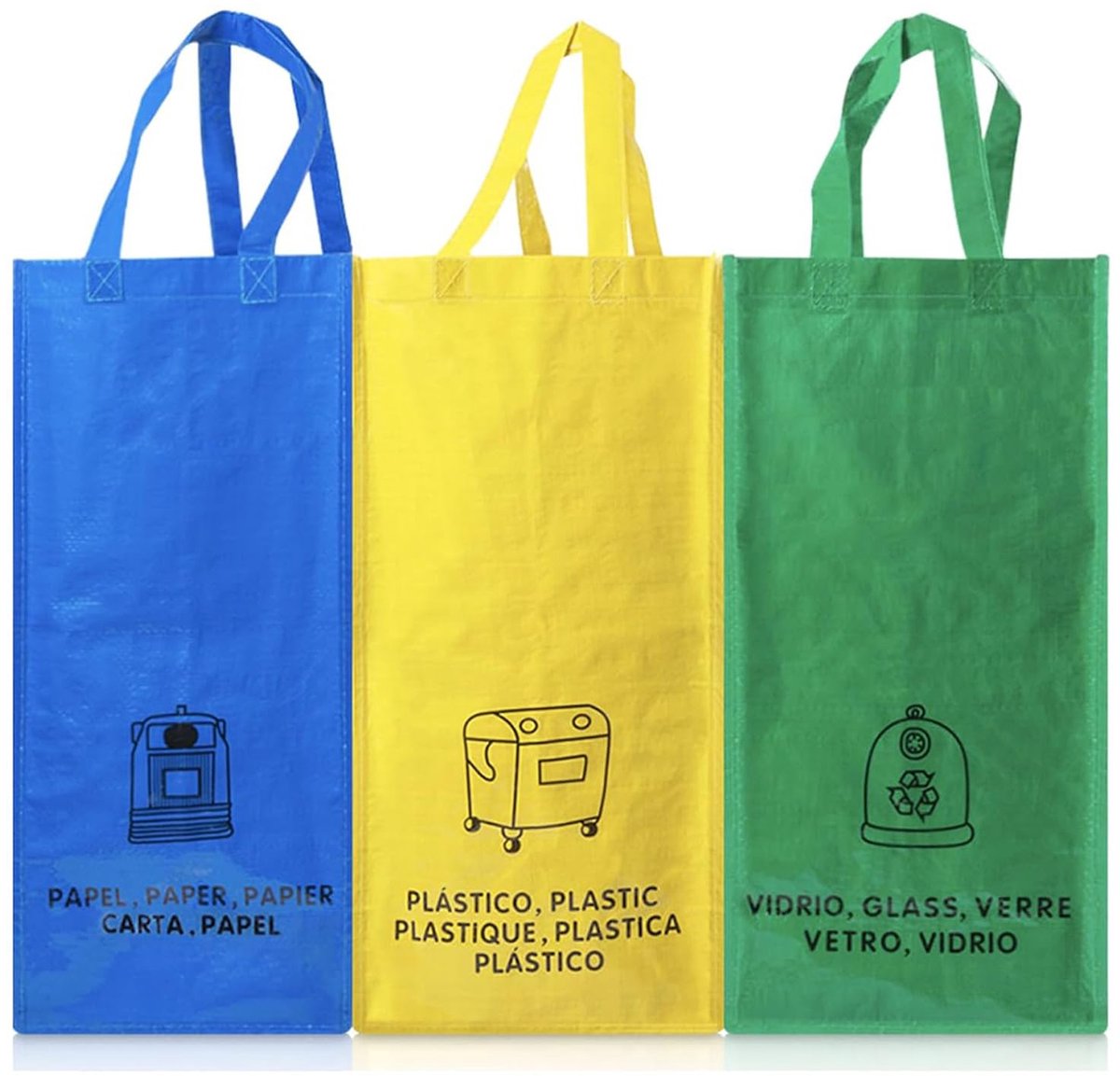 Recyclingcontainer 3 compartimenten - compact 23x45 cm - PP geweven laminaat - ideaal voor kleine ruimtes - SnelShoppen
