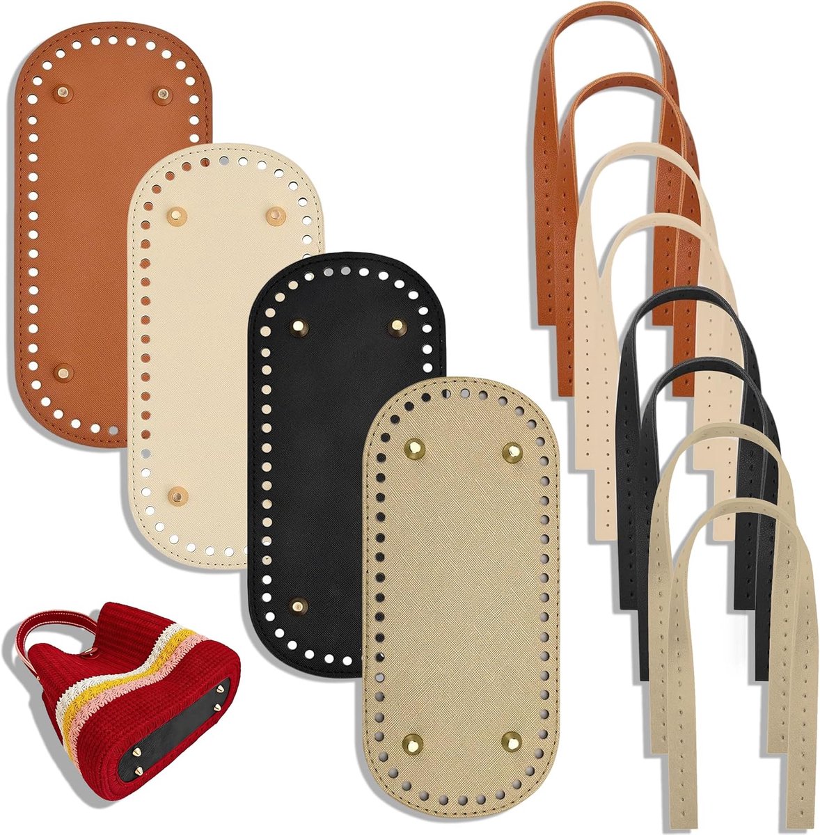 Zakbodem om te Haken, 4 Stuks Ovale Tasbodem PU met Tashengsels, Tas Bodemvormer Gehaakte Tassenbodem met Gaten Mandbodem Kunstleer voor DIY Tassen Haaktas Breitas