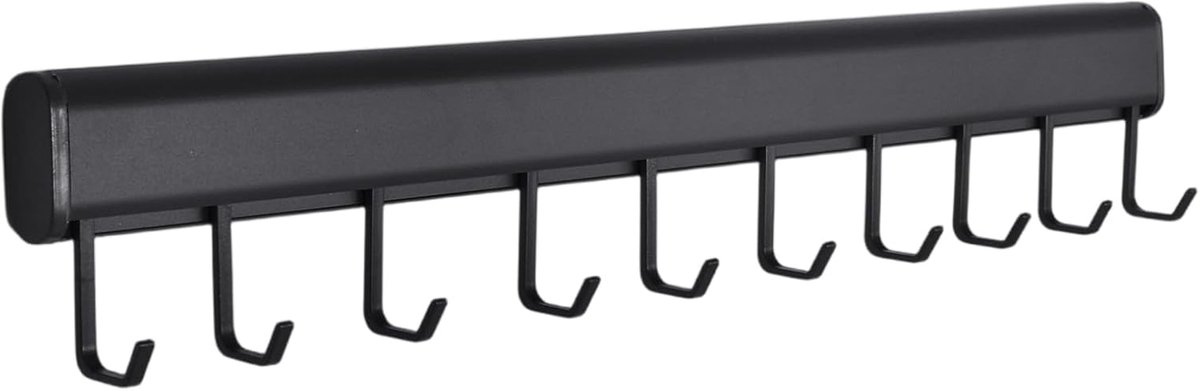 SnelShoppen - 43cm Keukenrail met 10 Haken, Zelfklevende Keukenhaak zonder Boren, Sterke Muurbevestiging Keuken- en Gereedschapsrek, Ruimtebesparende