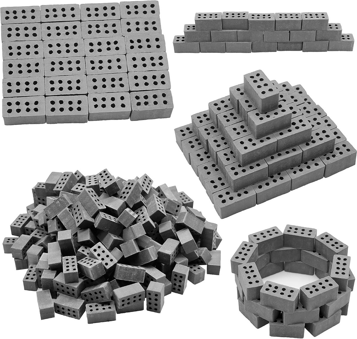 miniatuurbaksteen, modeltrays, mini-bakstenen, model, zandtafel, microlandschap, accessoires, doe-het-zelf poppenhuis, bakstenen diorama fee (grijs, 300 stuks 8-holes dik