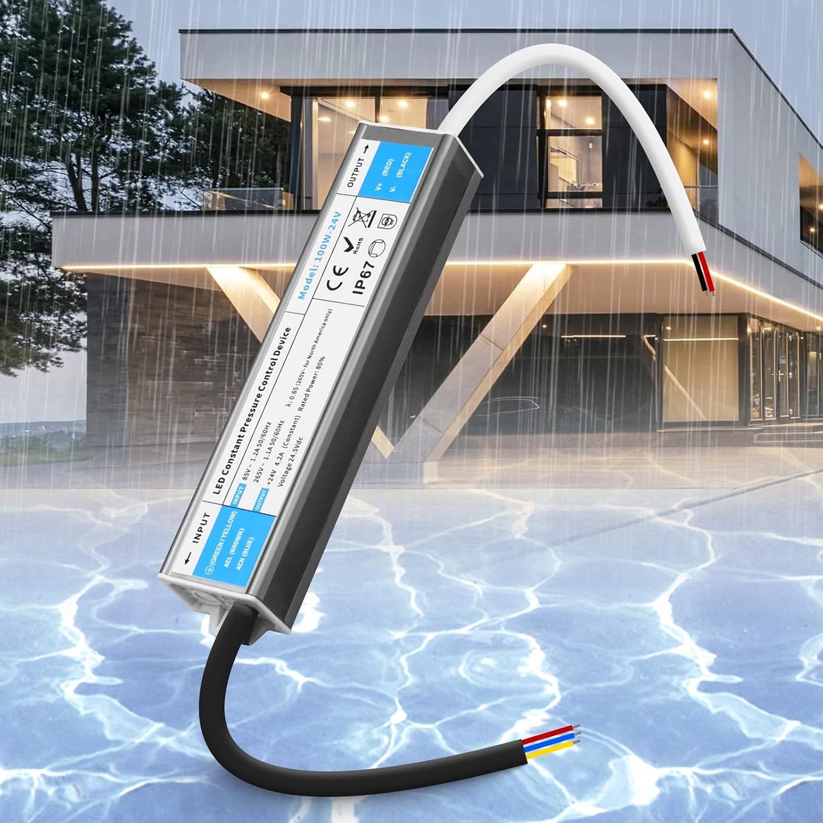 Transformator 24V 100W Waterdicht IP67 AC 230V Naar DC 24V 4,2A Ultradunne Constante Spanning LED Driver Voeding Schakelbare Laagspanningstransformator Voor LEDs Strip, Buitengebruik