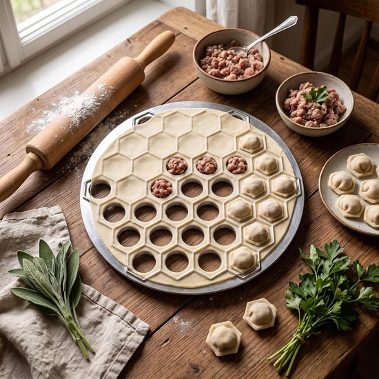 37 Holes Pelmeni Maker, Pelmeni Form Dumpling Maker Ravioli Maker Aluminium Legering voor DIY Cook Family Celebrations Feesten en Picnic (SILVER) — afbeelding 2