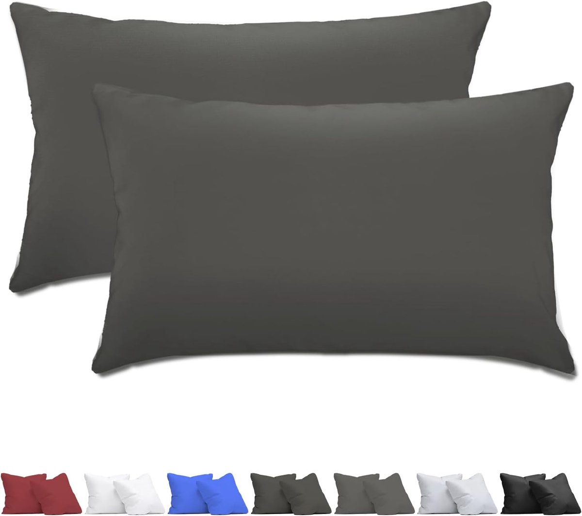 50 x 70 2er Set – Kopfkissenbezug 50x70 Grijs mit Reißverschluss aus 100% Mikrofaser, Weich, Atmungsaktiv und Waschbar