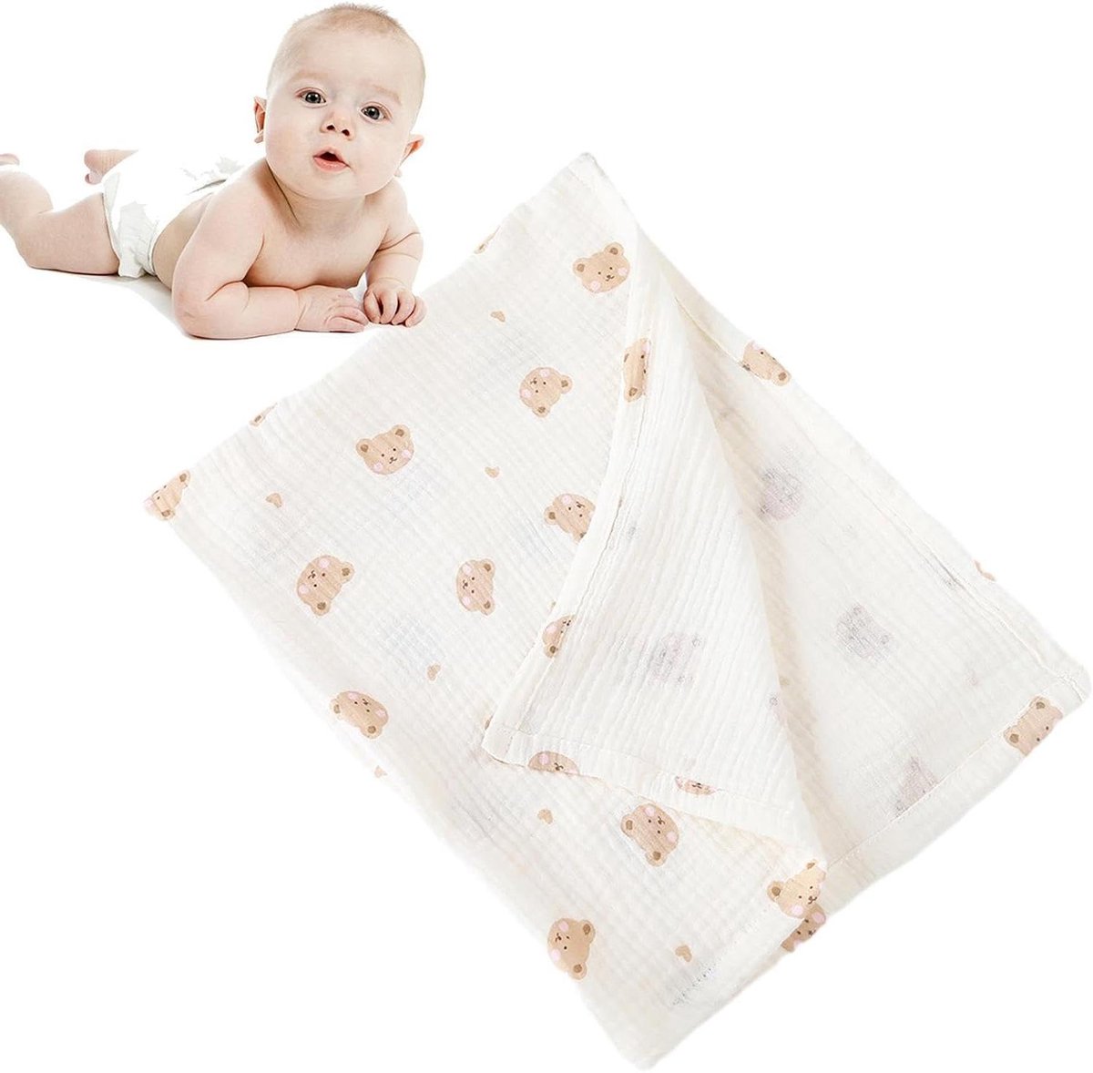 Mousseline Deken - Inbakerdeken Wikkeldoek - Baby Comfort - Huidvriendelijk Katoen - 80 x 65 cm - Grijs