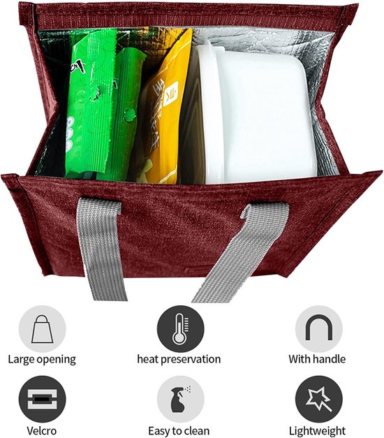 Koeltassen - 22 x 13 x 25 cm - Geïsoleerde lunchtas - Lsolatie - Handvat riem - Koeltas - Herbruikbare - Lunchtas - Lunch bag - Geïsoleerde koeltas - Picknicktas - Geschikt voor werk, kantoor, reizen - Grijs van Merkloos — afbeelding 2