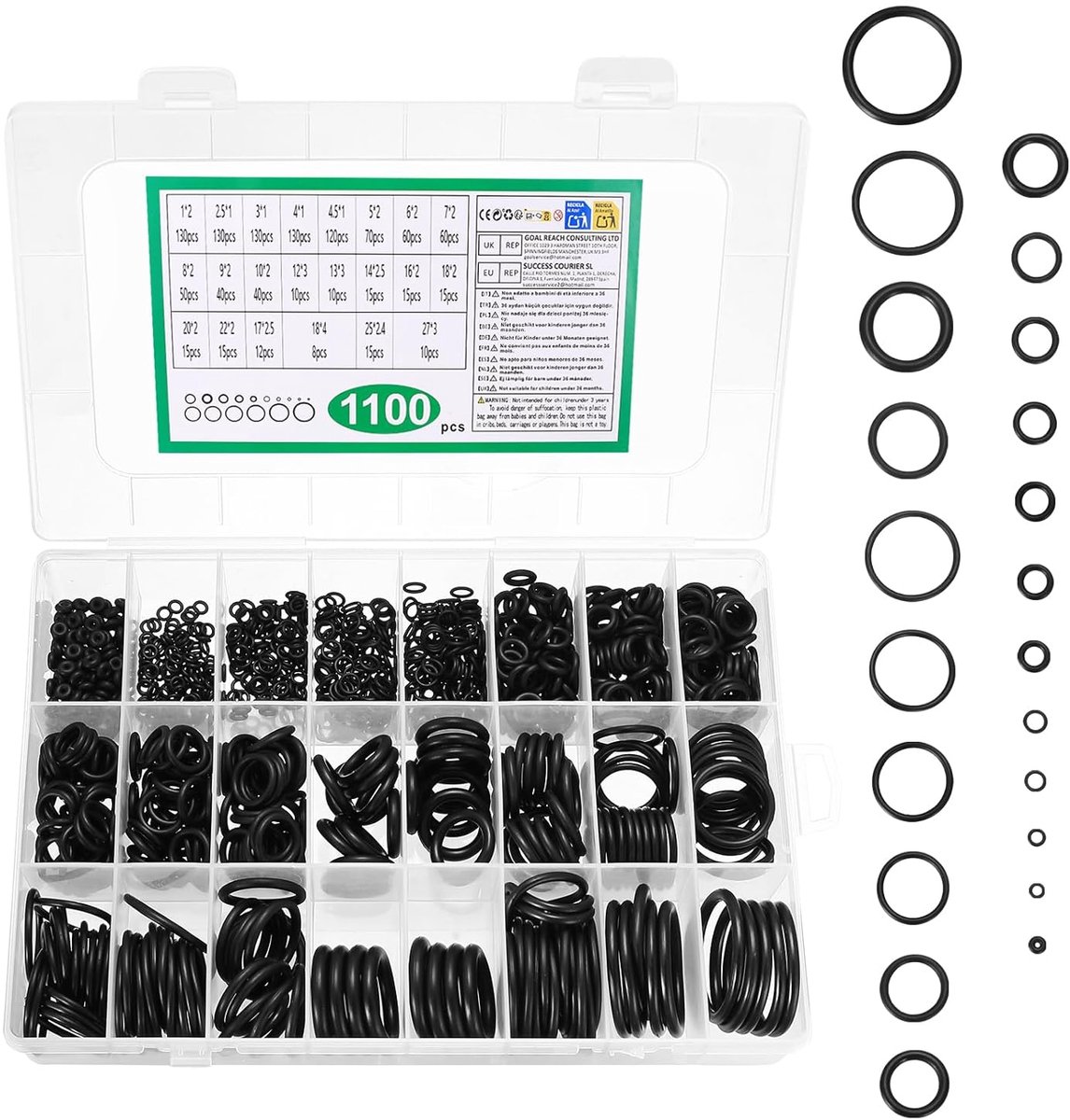 O-Ring Assortiment 1100 Pcs - Rubber Seals - Hittebestendig - Geschikt voor Automotive en Drukleidingen - ShopVlot