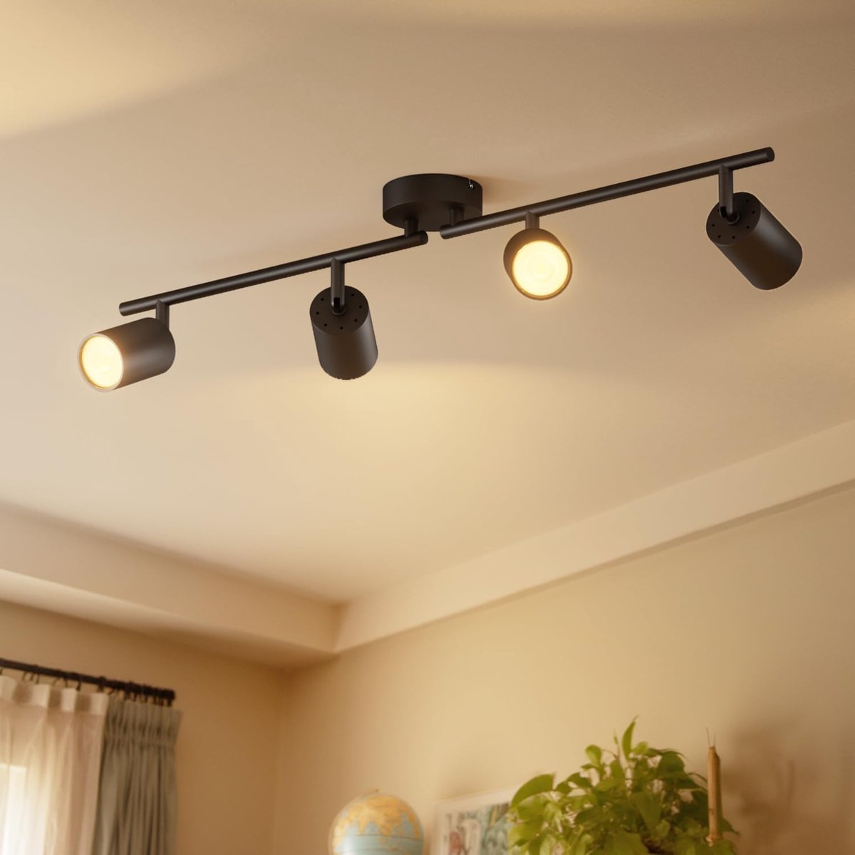 Plafondspots, voor binnen met 4 aluminium GU10-lampen, rechthoekige basis, moderne industriële plafondspots voor bar, woonkamer en keuken (zonder lamp)