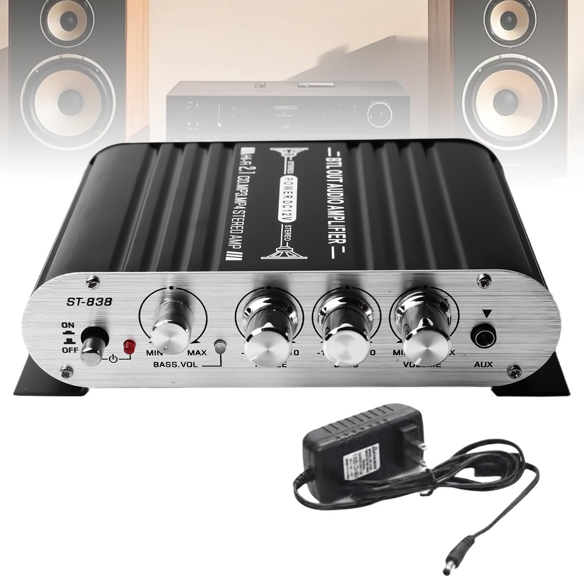SnelShoppen - Leikurvo HiFi-versterker 2.1CH Stereo Versterker RMS 20Wx2+40W Mini Hifi-Versterker met Subwoofer Uitgang en Bas/Treble Regelaar voor Fe