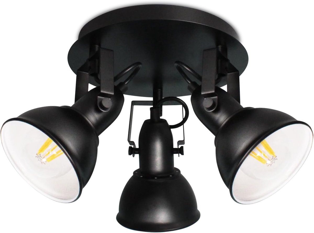 Vintage led-plafondlamp, E27, 3 metalen draaibare spots voor hal