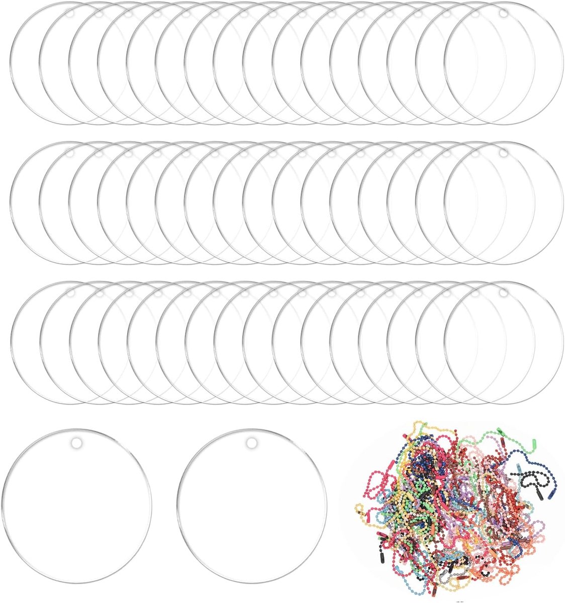50 stuks acryl sleutelhanger-blanks, 5 cm, ronde acrylschijf met gat