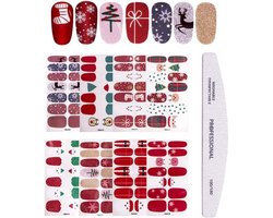 Stickers voor Kerstmis Volledige Wraps Zelfklevende Met 1 stuks Nagelvijl, Kalolary Kerst DIY Nail Art Stencil Kerstboom Sneeuwvlok Elanden Nagel Wraps Decal Strips Manicure Kit
