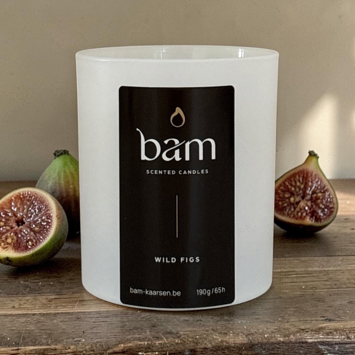 Bam Wilde Vijgen Geurkaars – Fig Kaars met Houten Wiek – Vegan Geurkaars van Zonnebloemwas – 60 Branduren – Handgemaakt in België wit