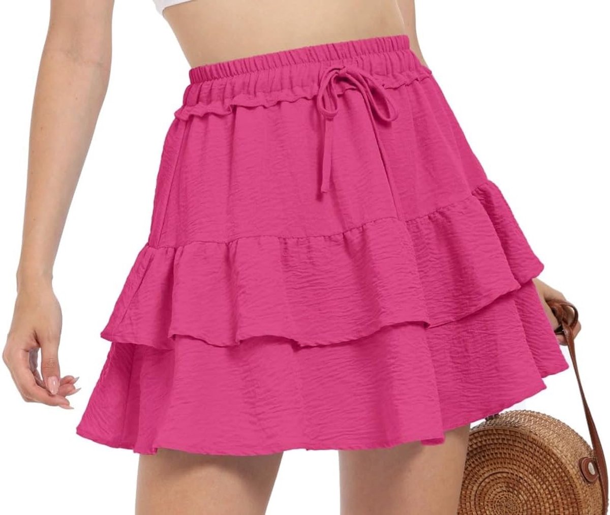 Mini-rok voor dames, hoge taille, ruches, korte rok met trekkoord