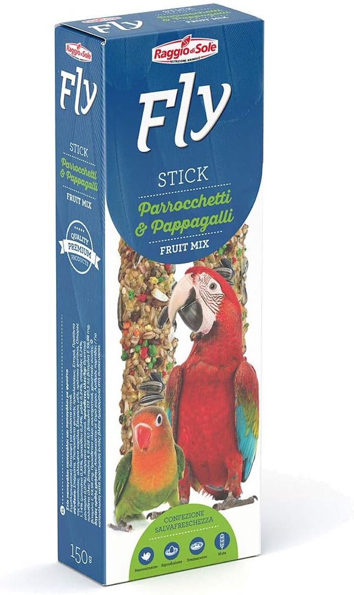 SnelShoppen - Raggio di Sole Fly Stick voor parkieten en papegaaien met pinda's en honing - Voedzaam, eiwitrijk, vitamines, minerale toevoeging voor d