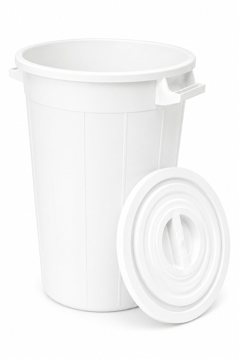 Buitenprullenbak - 120 liter - Afvalbak buiten - Afvalton met deksel - Vuilnisbak - Afvalemmer - Wit