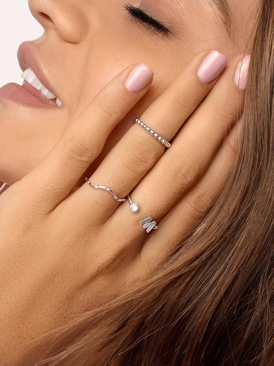 Gepersonaliseerde Letter Spark Zilveren Ring - Verstelbare ring - 925
