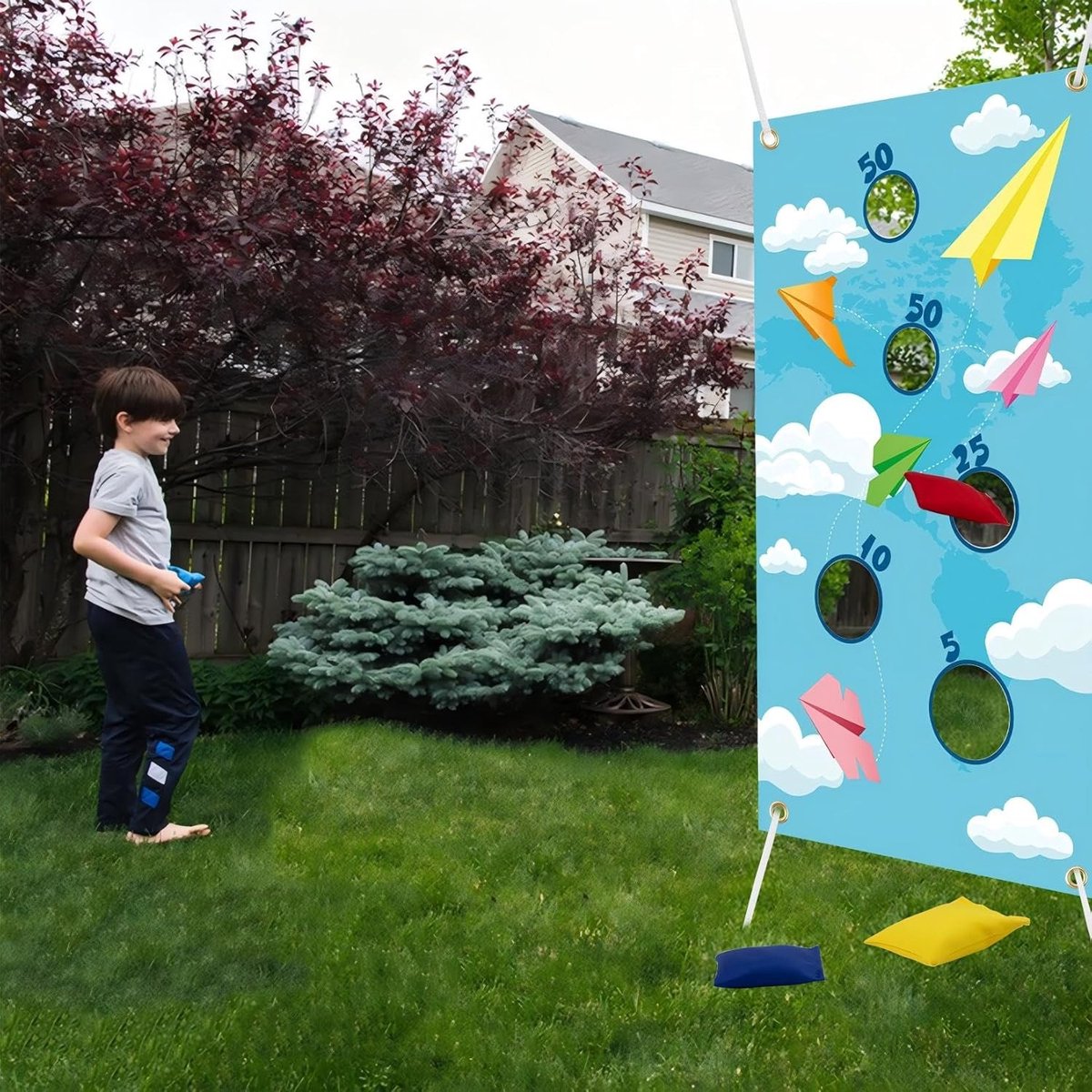 Verjaardags- en carnavalsactiviteiten voor kinderen met gooi-spellen, banner en 3 bonenzakken, perfect voor binnen en buiten spelen