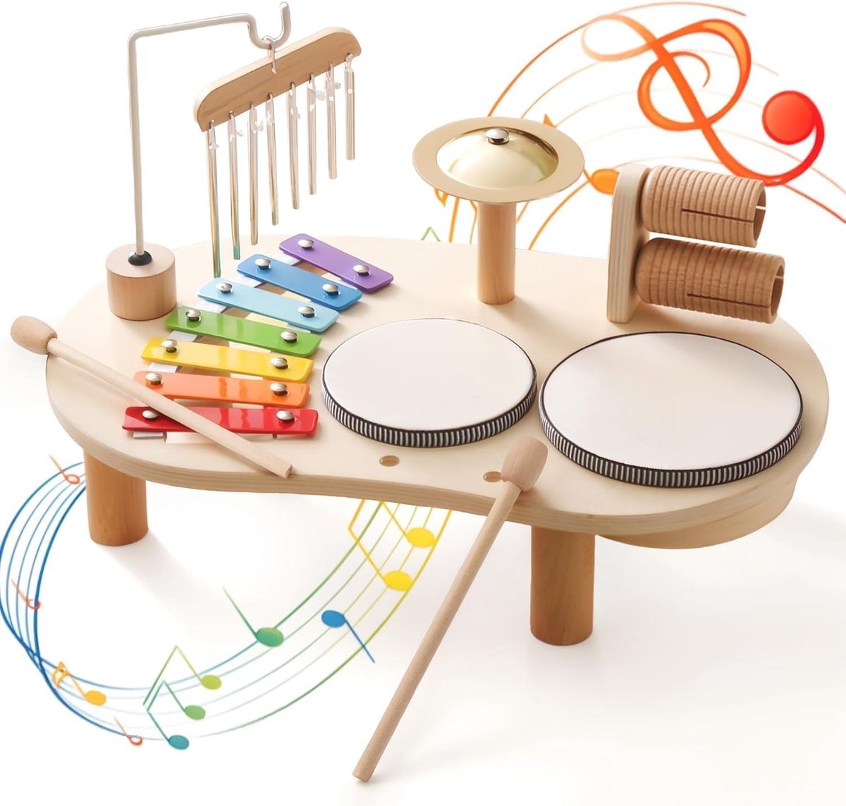 Muziekinstrumenten van hout voor kinderen van 1 tot 3 jaar