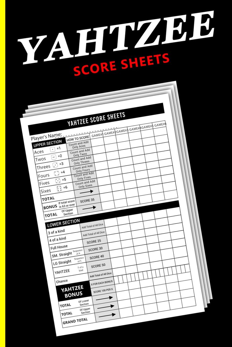 Yahtzee scorebladen - grote letterdruk - 100+ pagina's - ideaal voor scorekeeping - ShopVlot