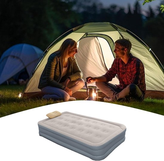 Luchtmatras Dubbel - Opblaasbaar Bed - Kamperen Slapen - Dubbele Ingebouwde Pomp - 33x33x33cm - Grijs — afbeelding 4