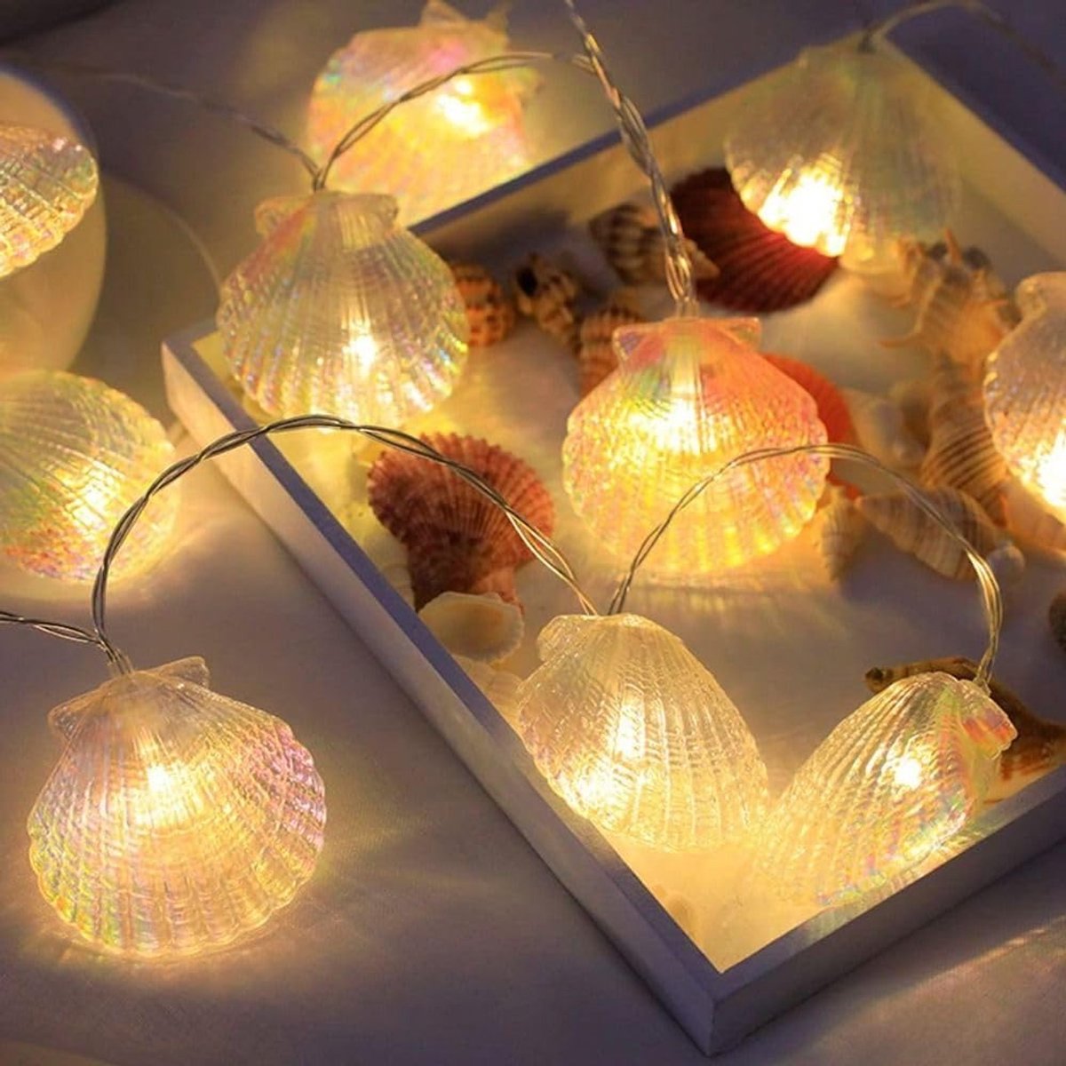 KZQ Schelpen Slinger Verlichting 3m Warm Witte LED Zee Schelp Sfeer Lichten Batterij Aangedreven Fairy Lights voor Binnen Buiten Kerst Halloween Slaapkamer Tuin Feest Decoratie