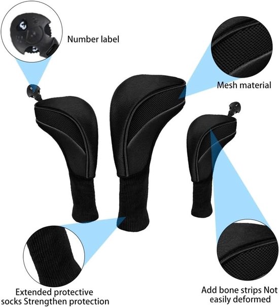 Allecto- Golfclubs Hoofd Covers - Golf IJzer - Verwisselbare Nr. Tag - Nieuwigheid - Hout Club - 3 Stuks met Kleur Optie - Compatibel voor Verschillende Modellen - Golfaccessoire van Allecto — afbeelding 2