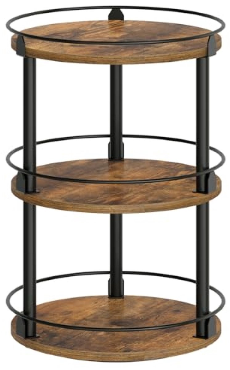 Huis Geluk 3-laags draaibaar Kruidenrek - Ronde Organizer met Draaiplateau - Compact Opbergrek voor Aanrecht, Keuken, Kantoor - Vintage Bruin/Zwart