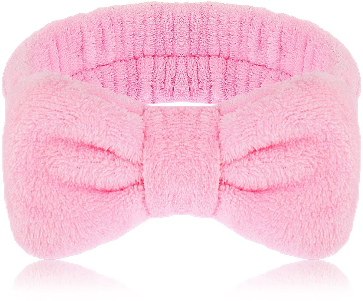*** Make up hoofdband - Roze met strik - Elastisch en stijlvol - Perfect voor gezichtsverzorging -Elastisch en comfortabel -Heble® ***