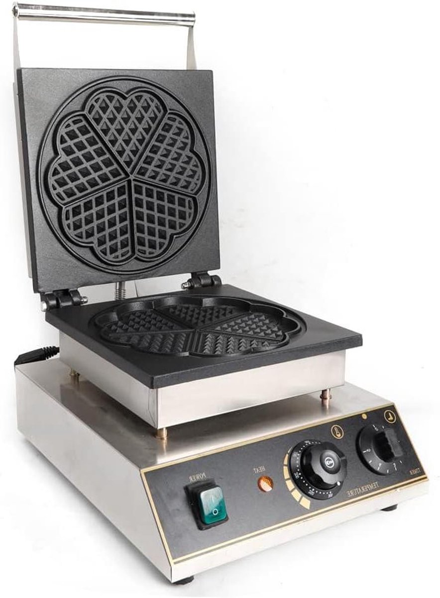 Wafelijzer Hartvorm - Wafelmaker Elektrisch - Ontbijt Bakken - Instelbare Temperatuur - 1750 W - Zilver