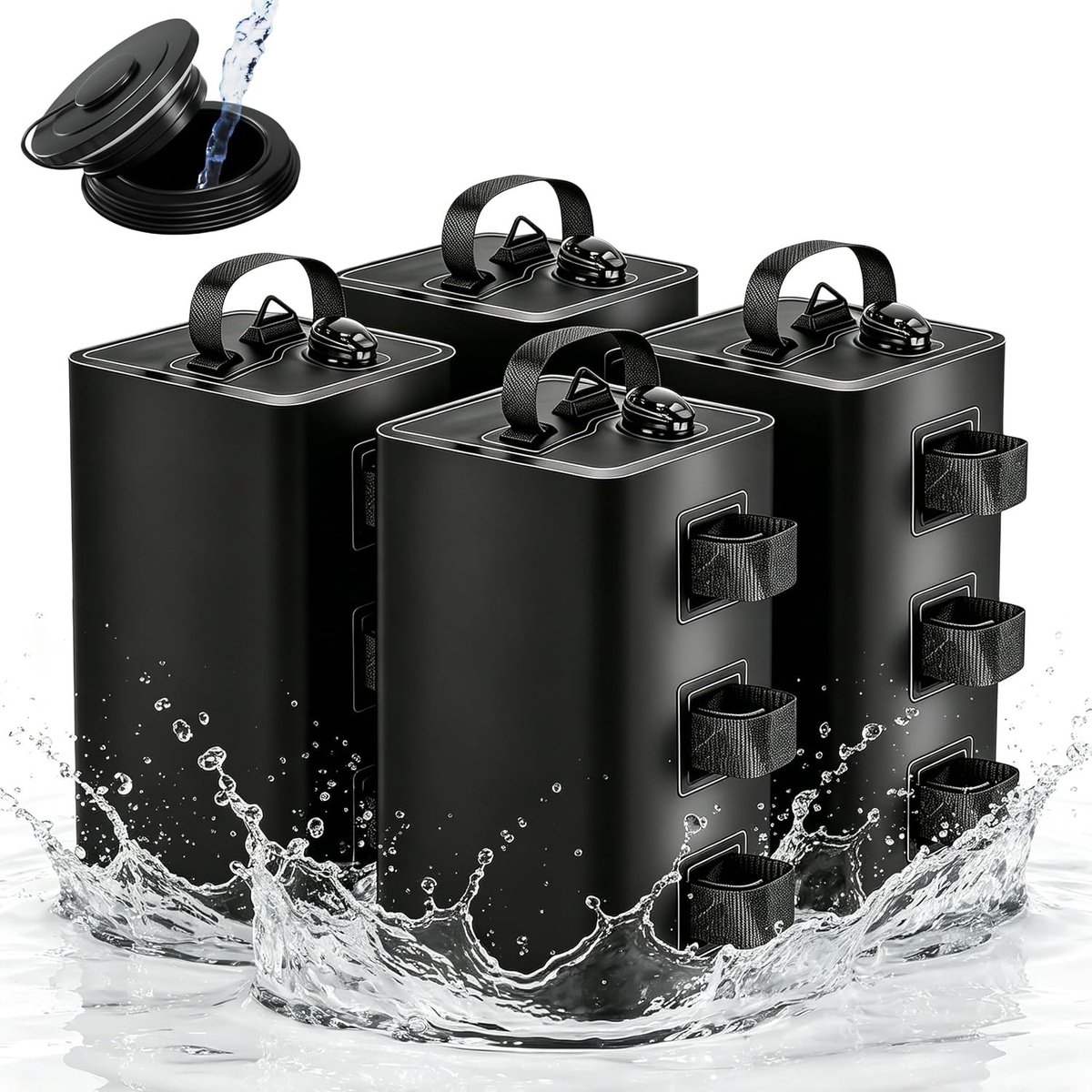 Set van 4 watergewichtzakken van 10 liter, vierkante paviljoengewichten voor tuintenten, feesttenten en evenementen, zwart