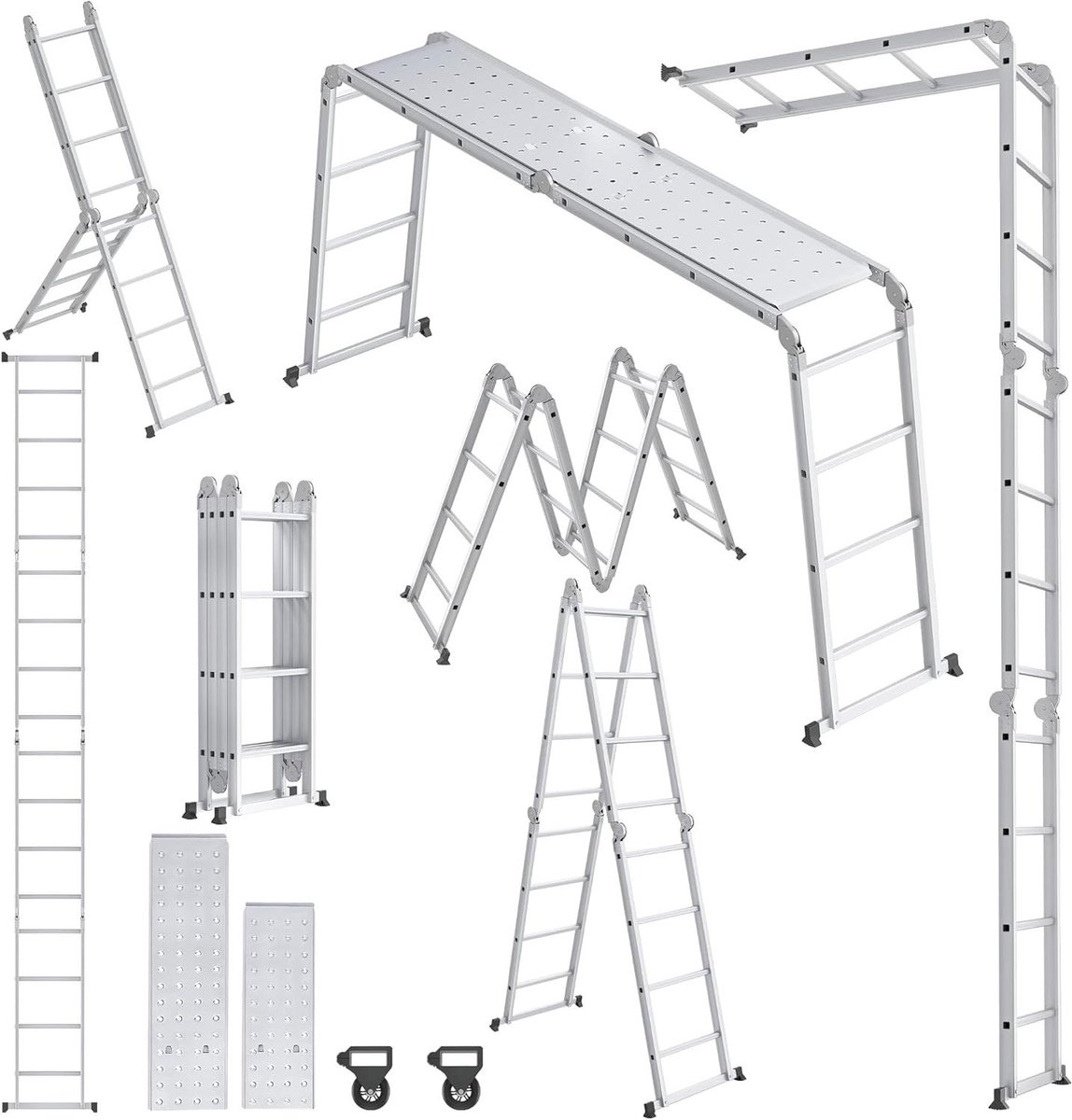 Multifunctionele Ladder - Vouwladders Steiger - Klus Klussen - Telescopisch Ontwerp - 4.7 Meter - Aluminium