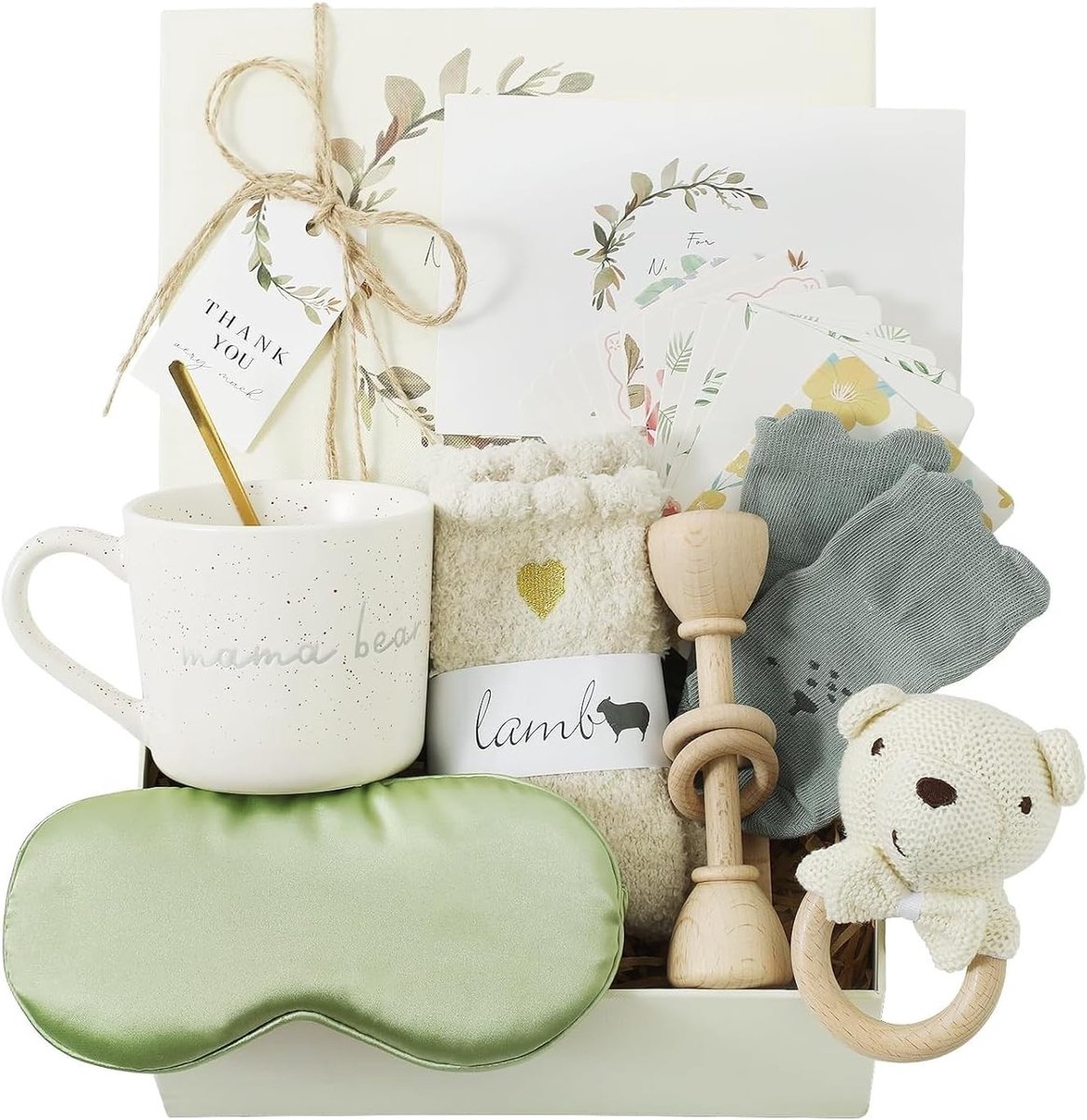 9-delige Houten Bijtring Set voor Baby's, Persoonlijk Cadeau voor Moeders met Mom Card, Drinkbeker en Baby Rammelaar, Ideaal voor Babyshowers en Geboortes