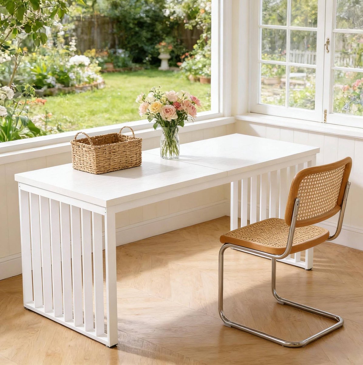 COVREO Bureau 180 x 60 x 76 cm wit, MDF en metaal voor 2 personen