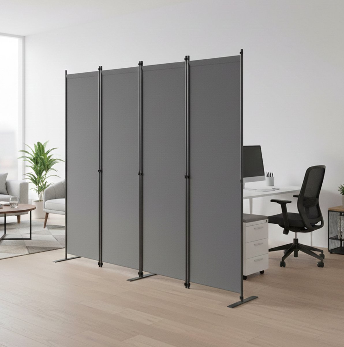 REDOM-Kamerscherm - 4-delig opvouwbaar - Met metalen frame - Vrijstaand - Binnengebruik - Oxford-geweefde panelen - Donkergrijs - 204 x 180 cm