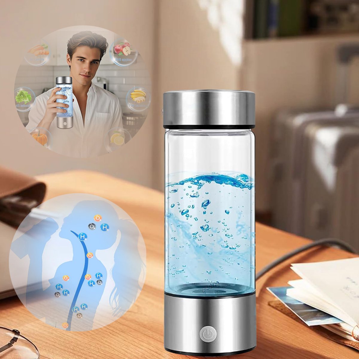 Waterfles Met Waterstof, Draagbare Waterstofwatergenerator, 3 Minuten Snelle Elektrolyse, Voor Binnenlandse Reizen.